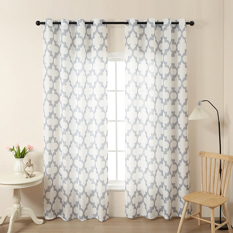 Modern Geometric Quatrefoil Print Curtains Grommet Top Polyester Semi Shading Window Drapes For Living Room Bedroom Office