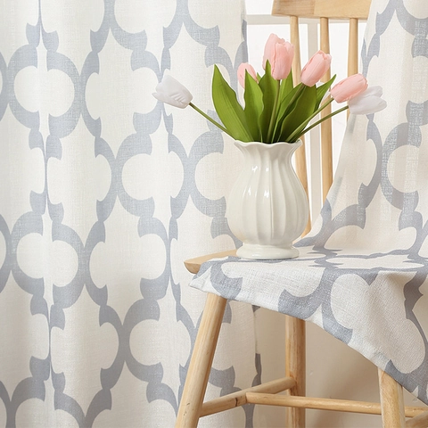 Modern Geometric Quatrefoil Print Curtains Grommet Top Polyester Semi Shading Window Drapes For Living Room Bedroom Office