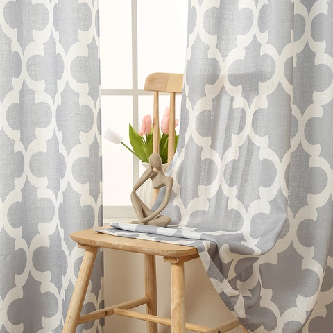 Cortinas Modernas con Patrón Geométrico de Cuatrifolio Poliéster con Ollaos Semi-Opaco para Sala de Estar Dormitorio Decoración