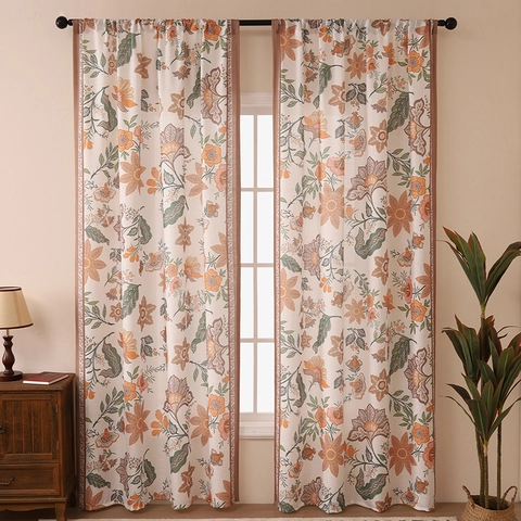 Modern Minimalist Floral Printed Semi-Blackout Curtains Polyester Rod Pocket Window Drapes For Living Room Bedroom Study