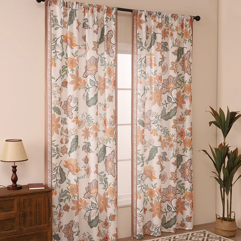 Modern Minimalist Floral Printed Semi-Blackout Curtains Polyester Rod Pocket Window Drapes For Living Room Bedroom Study