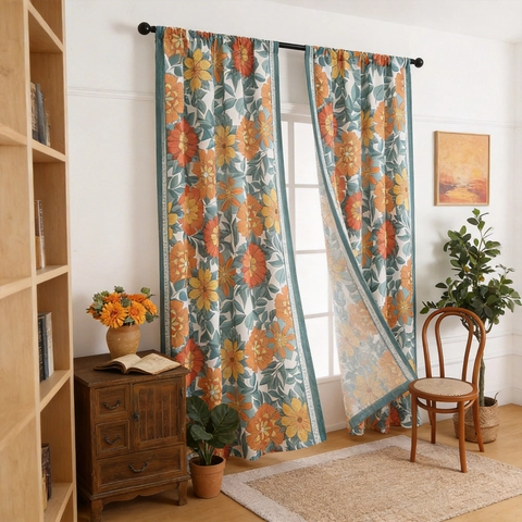 Modern Minimalistisch Bloemenprint Polyester Venstergordijnen Roede Pocket Vintage Boheems Zonnebloemen Madeliefjes Pioenrozen Voor Woonkamer