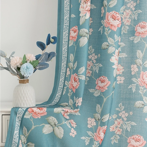 Polyester Printed Floral Curtains Semi-Blackout Botanical Rod Pocket Drape For Bedroom Living Room Modern Minimalist Home Decor