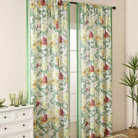 Pastoral Floral Printed Rod Pocket Curtains For Bedroom Living Room Modern Semi Blackout Polyester Window Treatment Panel