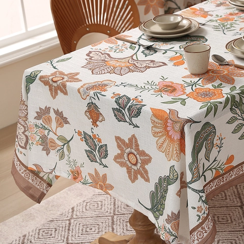 Mantel de Poliéster Floral Pastoral Vintage Rectangular Margarita Girasol Estampado Decorativo a Prueba de Polvo Cubierta de Mesa