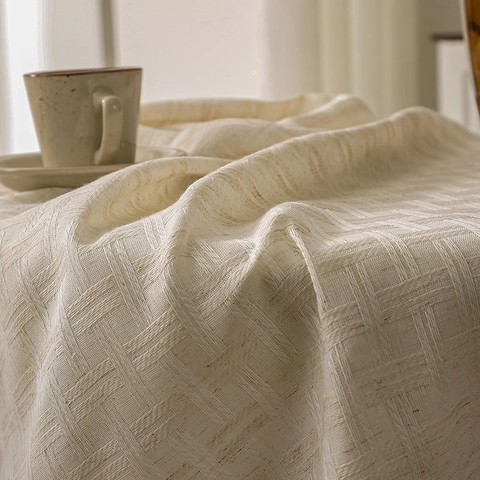 Nordische Kreuzstruktur Runde Tischdecke Baumwollleinen Optik Dekorative Tischdecke Mit Eleganten Fransen Für Esszimmer Küche