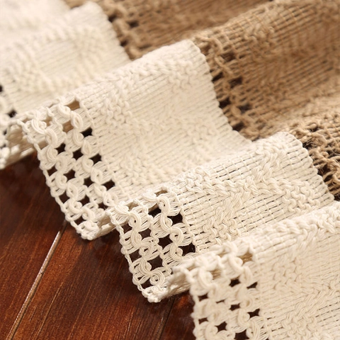 Bohemian Jute Cotton Woven Table Runner With Tassels American Rustic Hollow Out Hand Knotted Dining Room Table Decor