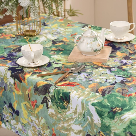 Mantel Floral de Pintura al Óleo Estilo Vintage Americano Impermeable Resistente al Aceite Mantel Grueso Para Comedor