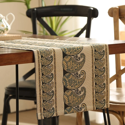 Amerikanisches Vintage Chenille Tischläufer Creme Paisley Jacquard Dekorativer Tischläufer Für Couchtisch Esszimmer Dekor