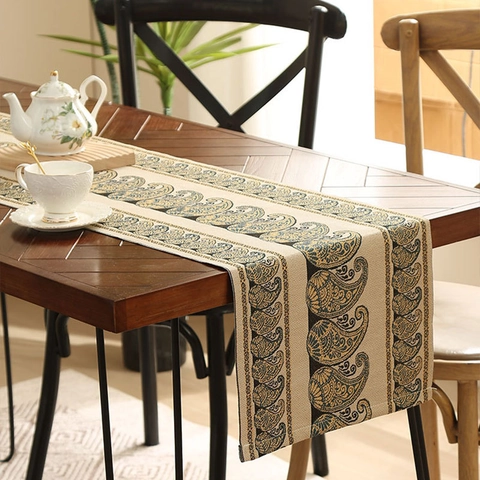Amerikanisches Vintage Chenille Tischläufer Creme Paisley Jacquard Dekorativer Tischläufer Für Couchtisch Esszimmer Dekor