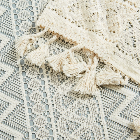 Rideau de Café en Dentelle Boho Avec Gland Pastoral Américain Crochet Rideau de Petite Fenêtre Pour Décor de Salon de Cuisine