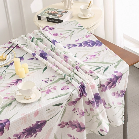 Mantel Rectangular con Estampado de Lavanda Mezcla de Poliéster Patrón Floral Pastoral Cubierta de Mesa Antipolvo para Decoración