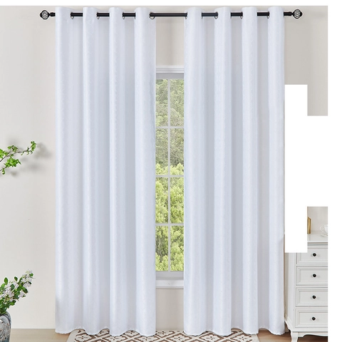 Moderner Polyester Wasserdichte Outdoor Vorhänge Ösenaufhängung Jacquard Blatt Raute Muster Sonnenschutz Vorhang Für Terrasse Weiß