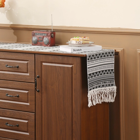 Bohemian Geweven Geometrische Tafelloper Met Kwastjes Etnische Polyester Tafelkleed Voor Eettafel Salontafel Woonkamer Decoratie