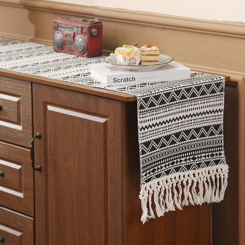 Bohemian Geweven Geometrische Tafelloper Met Kwastjes Etnische Polyester Tafelkleed Voor Eettafel Salontafel Woonkamer Decoratie