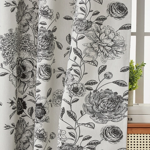 Vintage Blackout Curtains High Density Polyester Composite Grommet Top Printed Floral Pattern American Country Style Bedroom Living Room Curtains