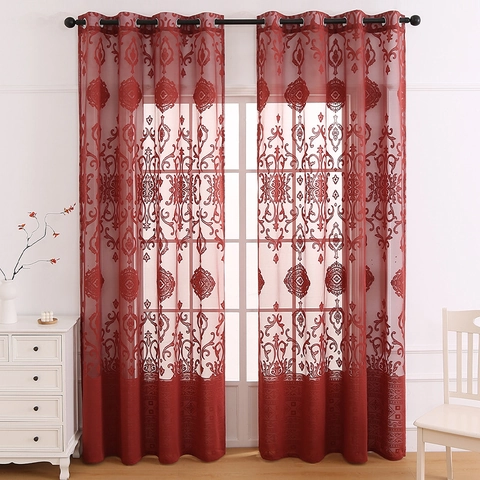 Modern Minimalist Lace Sheer Curtains Damask Jacquard Grommet Top Polyester Window Treatments For Living Room Bedroom Panels