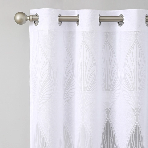 Modern Polyester Jacquard Leaf Lace Sheer Window Curtains Semi Transparent Grommet Top Drape For Living Room Bedroom Decor