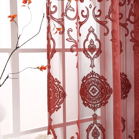 Modern Minimalist Lace Sheer Curtains Damask Jacquard Grommet Top Polyester Window Treatments For Living Room Bedroom Panels