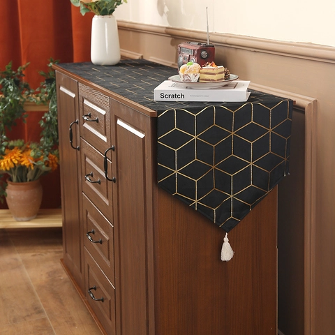 Runner da Tavolo Moderno Geometrico con Stampa Oro in Poliestere Antipolvere Decorativo per Pianoforte Sala da Pranzo Soggiorno Casa