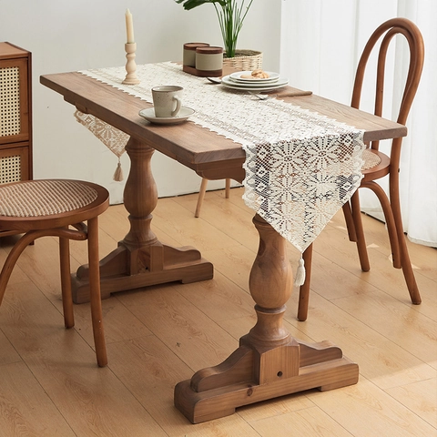Chemin de Table en Dentelle Ajourée Vintage Avec Glands Retro Floral Crochet Tissé Pour Salle à Manger Mariage Maison