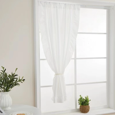 Elegant White Sheer Curtains With Ruffle Edges Polyester Translucent Tulle Voile Drapes For Living Room Bedroom Window Home Decor