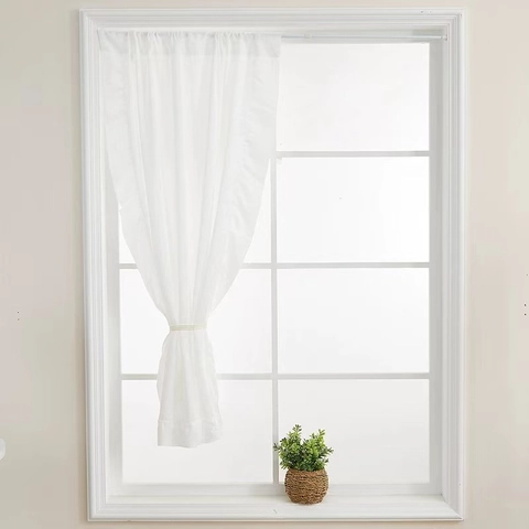 Elegant White Sheer Curtains With Ruffle Edges Polyester Translucent Tulle Voile Drapes For Living Room Bedroom Window Home Decor