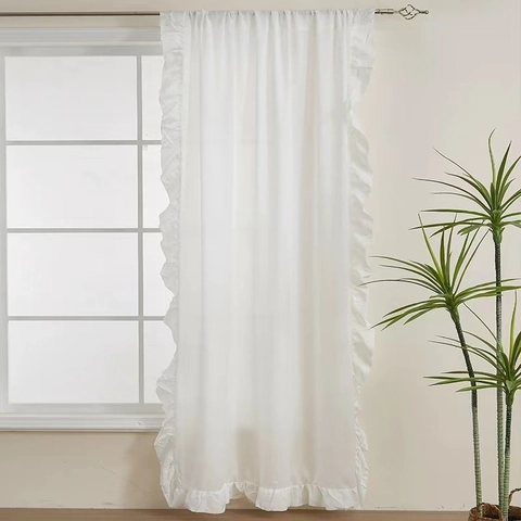 Cortinas Transparentes Blancas Con Volantes Estilo Francés Romántico Cortina de Gasa de Algodón Terciopelo Translúcido Para Dormitorio Sala de Estar