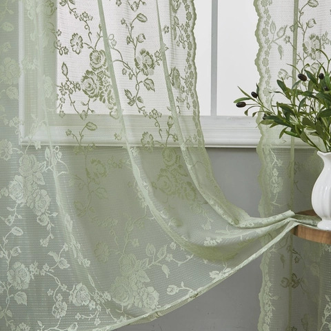 Vintage French Rose Lace Curtains Embroidered Semi Sheer Window Treatments Rod Pocket Polyester Drapes For Bedroom Kitchen