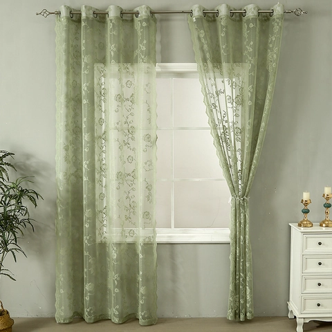 Franse Vintage Kant Transparante Gordijnen Bloemen Borduurwerk Schulpranden Ösen Voile Gordijn Voor Slaapkamer Woonkamer Decor