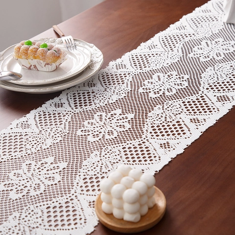 Französischer Stil Retro Polyester Hohl Häkelspitze Tischläufer Blumen Gewebt Quaste Tischdecke Für Esszimmer Couchtisch Hochzeit Party Deko