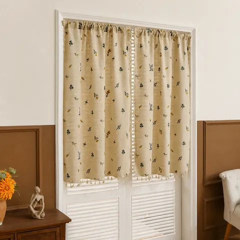 Japanese Style Wheat Ear Embroidered Door Curtain Polyester Fabric Partition Screen For Bedroom Kitchen Home Decor With Tassels