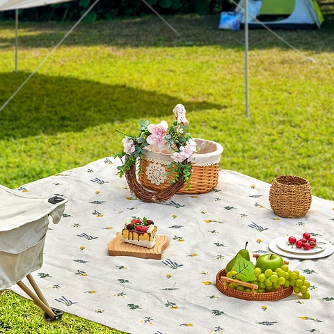 Weizen Bestickung Leinen Picknickdecke Faltbare Outdoor Stranddecke Pastoral Floral Camping Bodenmatte Reise Zubehör