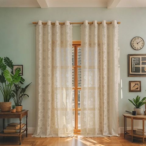 Cortinas Transparentes de Encaje de Poliéster Bordado Floral Modernas Cortinas de Tul Translúcido para Dormitorio Balcón
