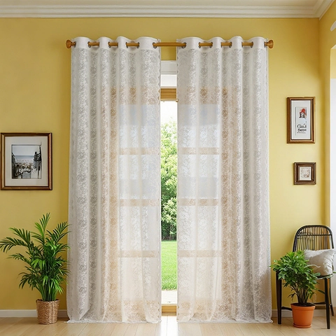 Modern Floral Lace Sheer Curtains Polyester Embroidered Grommet Top Light Filtering Window Treatment For Living Room Bedroom