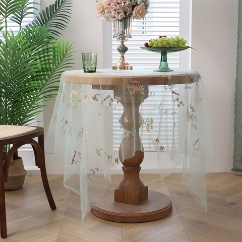 Mesh Lace Embroidered Tablecloth Butterfly Floral Pattern Ins Style Pastoral Decorative Tulle Table Cover For Home Decor