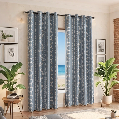 Modern Full Blackout Printed Curtains With Grommet Top Eco-Friendly Coating Floral Pattern Window Treatment For Bedroom Living Room