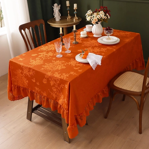 Französische Retro Verdickte Jacquard Tischdecke Mit Rüschen Spitzenkante Elegante Botanische Blumen Schmetterlingsmuster Rechteckige Tischdecke Für Esszimmer Party Zuhause Dekor