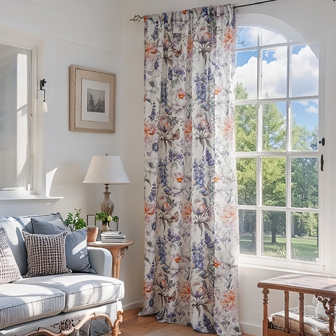American Pastoral Style Butterfly Floral Printed Polyester Curtain Semi-Blackout Window Drape For Living Room Bedroom