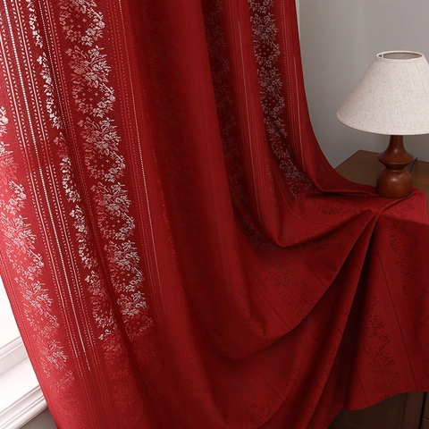 French Vintage Lace Hollow Floral Curtains Polyester Cotton Blend Semi Sheer Grommet Top Striped Window Screen For Living Room Bedroom