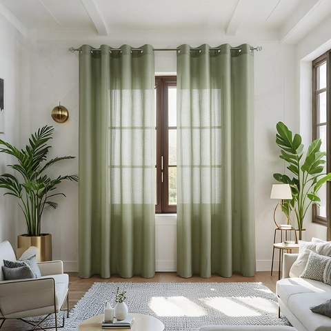 Modern Grommet Top Vertical Striped Sheer Curtains Polyester Cotton Blend Semi Transparent Voile Drapery For Living Room