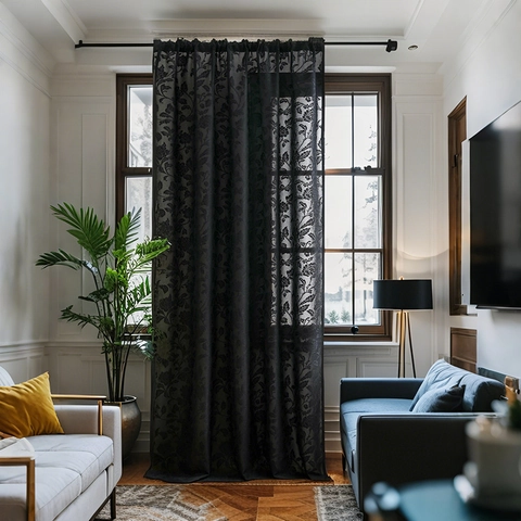 Bohemian Lace Window Curtains Semi Sheer Rose Floral Jacquard Bedroom Living Room Privacy Shading Polyester Cotton Drapery