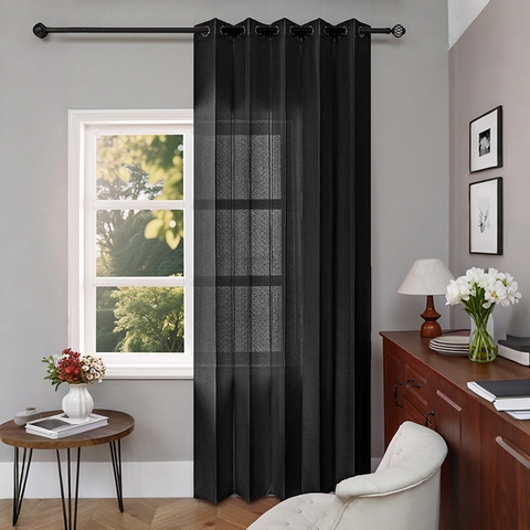 Modern Minimalist Polyester Cotton Blend Sheer Curtains Vertical Stripe Slat Texture Semi-Transparent Grommet Top Window Voile For Living Room Bedroom Hotel
