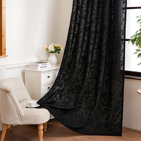 Bohemian Lace Window Curtains Semi Sheer Rose Floral Jacquard Bedroom Living Room Privacy Shading Polyester Cotton Drapery
