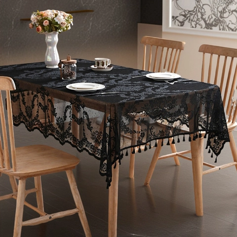 French Vintage Lace Hollow Out Tablecloth Rectangular Floral Embroidery Table Cloth With Tassel Decorative Dustproof Cover For Home Wedding Party