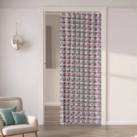 Foldable Printed Polyester Door Curtain For Kitchen Bathroom Invisible Partition Small Fresh Floral Pattern Hanging Decor