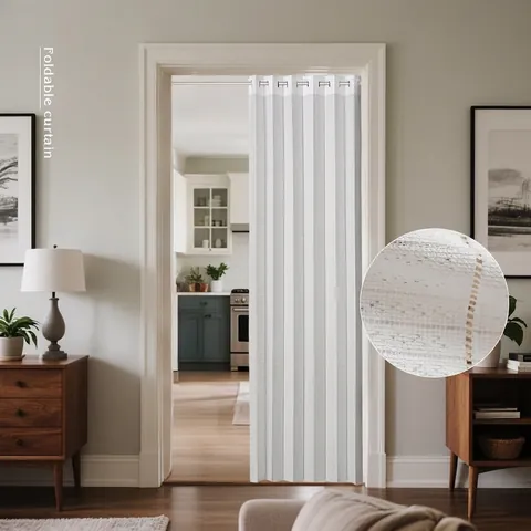 Cortina de Puerta de Acordeón Plegable de Poliéster Minimalista Moderno Sin Perforación Partición de Espacio para Dormitorio Cocina Baño