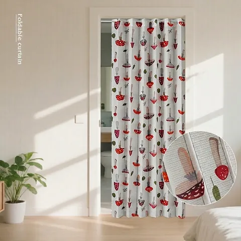 Printed Polyester Foldable Door Curtain For Kitchen Bathroom Partition Ins Style Floral Pattern Hanging Shielding Drape