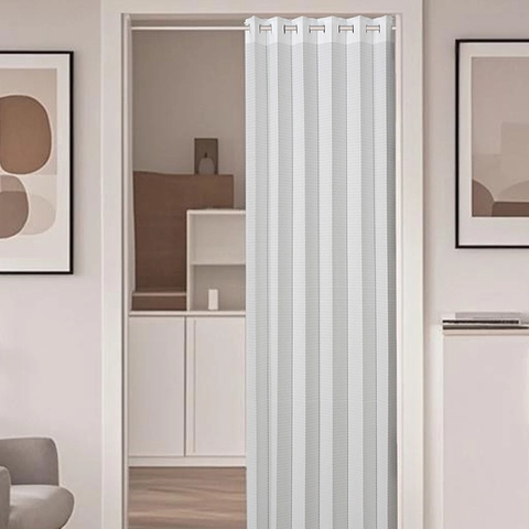 Cortina de Puerta de Acordeón Plegable de Poliéster Minimalista Moderno Sin Perforación Partición de Espacio para Dormitorio Cocina Baño