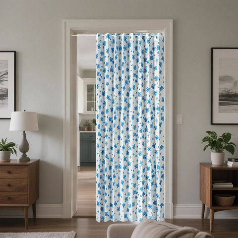 Fresh Polyester Foldable Door Curtain Printed Partition Drape For Kitchen Bathroom Bedroom Home Entrance Decoration